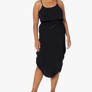 NWT Women’s adjustable strappy, slit summer midi dress in black, size Large.